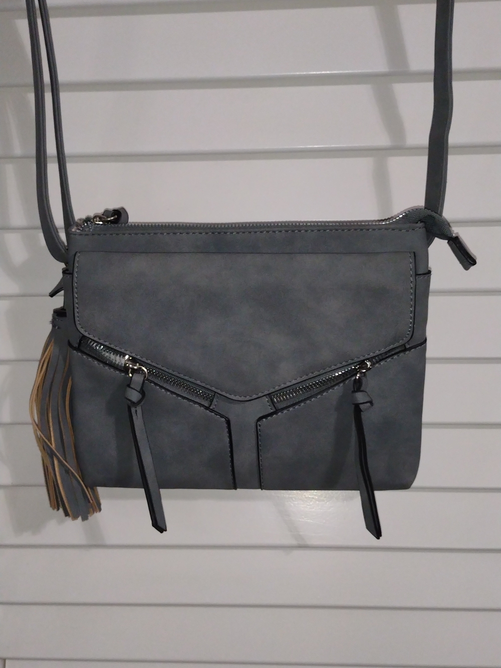 Convertible Gray Crossbody Bag with Tassel Accent